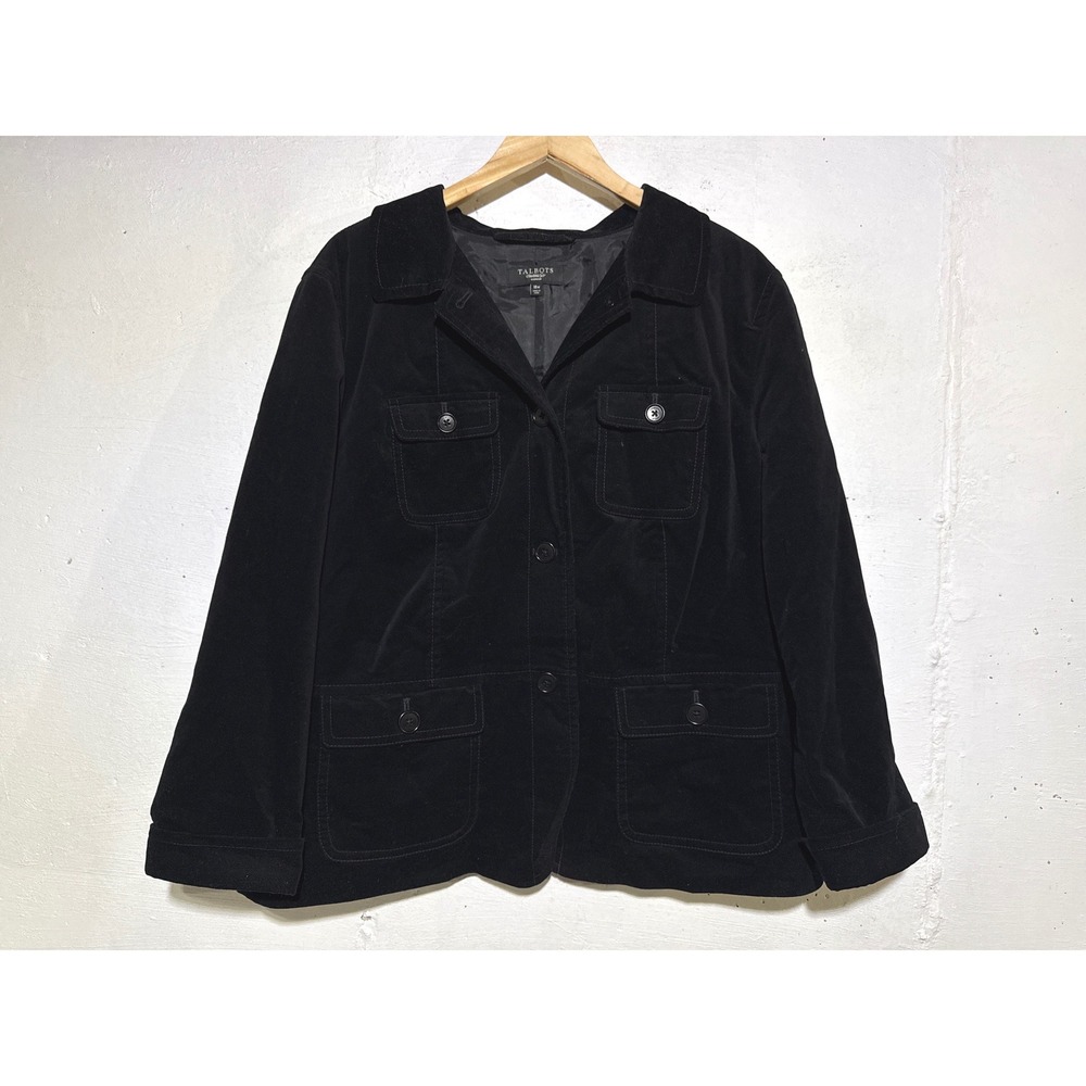 Talbots Womens 18W Chore Jacket Black Corduroy Cotton Blend Classic Professional